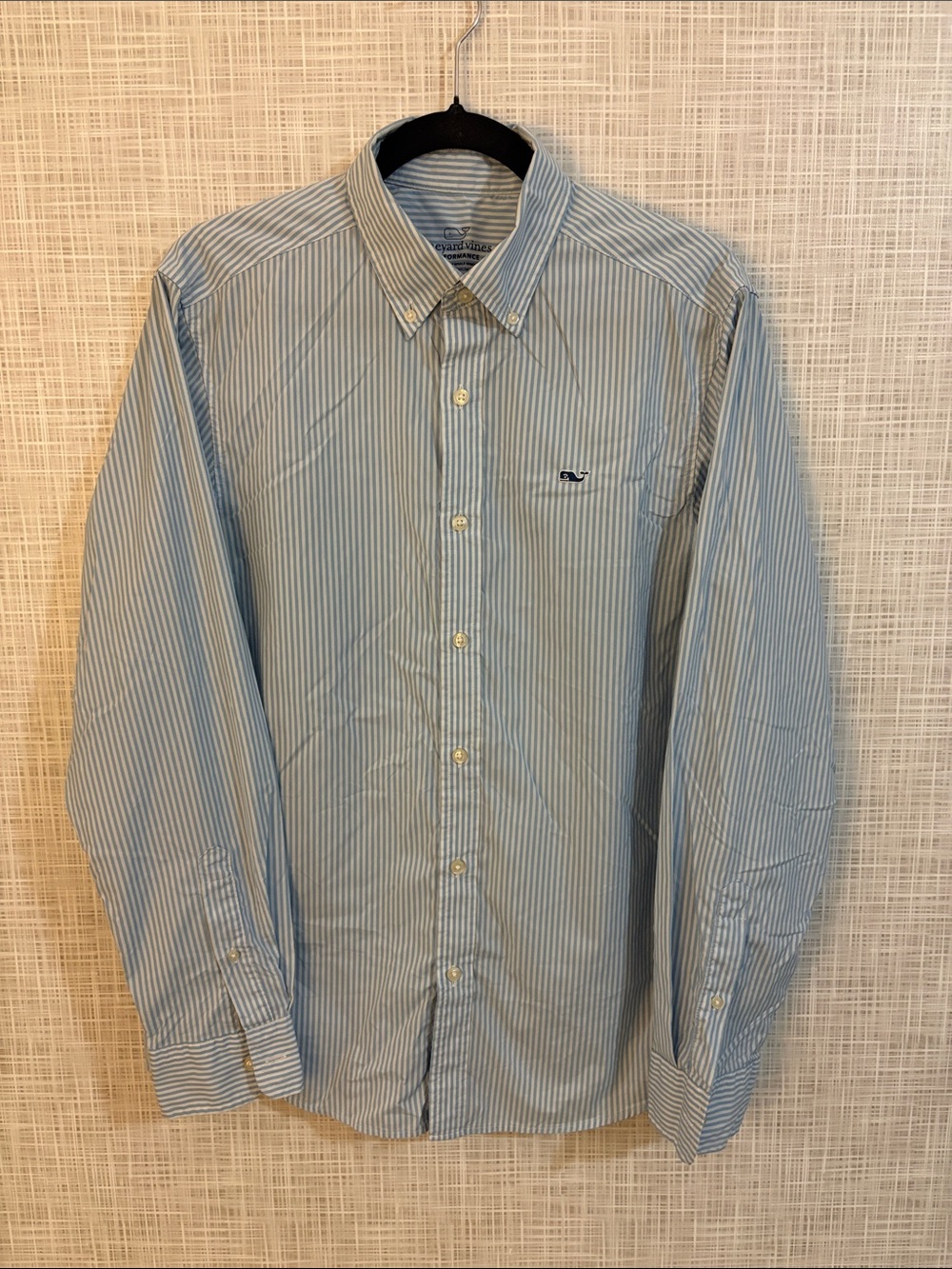Vineyard Vines Light Blue and White Striped Button-Down Performance Shirt